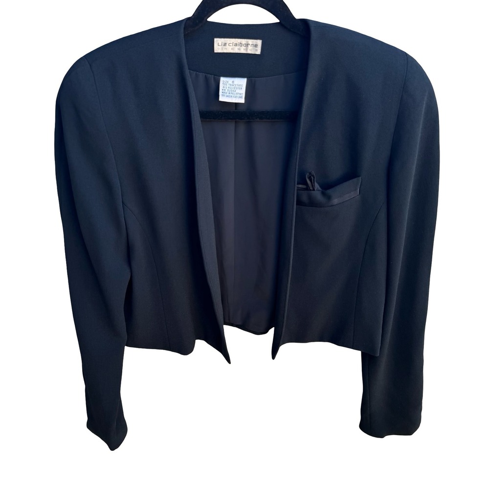 Liz Claiborne Vintage 90s Whimsigoth Cropped Open Blazer Jacket Bolero Shrug 6